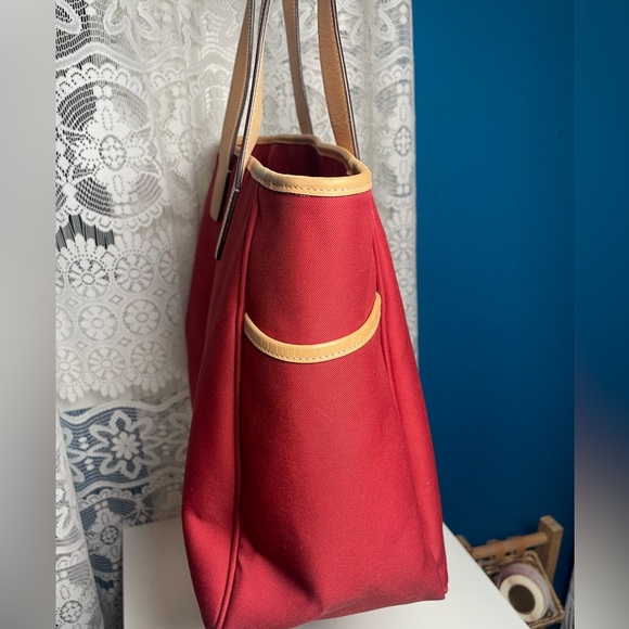 Coach Hamptons Red Canvas Vacchetta Tan Leather Trim/ Tote or Baby Tote - Picture 10 of 17
